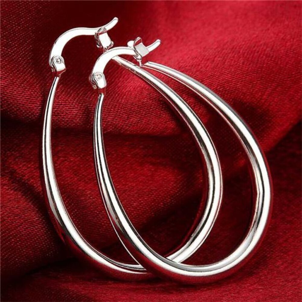 Silver Hoop Earrings 925 Sterling Smooth Circle 41mm Gift Charm Jewelry